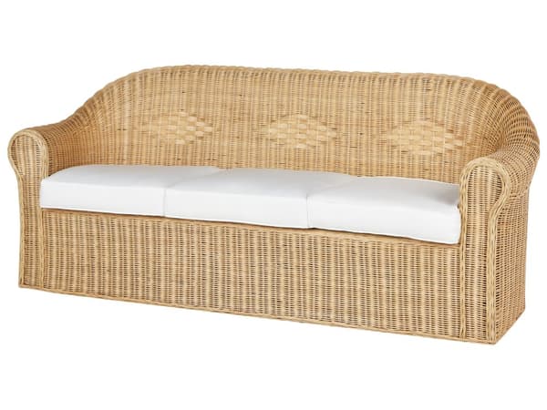 3 seters Hagesofa Naturrotting Hvit Bomullspute Medium Motstand Utendørs Boho Style Hage Uteplass Balkong