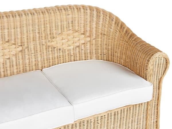 3 seters Hagesofa Naturrotting Hvit Bomullspute Medium Motstand Utendørs Boho Style Hage Uteplass Balkong