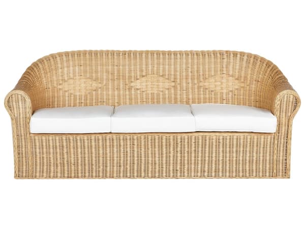 3 seters Hagesofa Naturrotting Hvit Bomullspute Medium Motstand Utendørs Boho Style Hage Uteplass Balkong