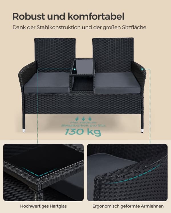 Rootz 4-delt sæt havesofa - Udendørs sofa - Terrassemøbler - Stålramme - PE flet - Skumpolstring - Hærdet glas - 65 cm x 131 cm x 84 cm