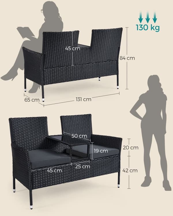 Rootz 4-delt sæt havesofa - Udendørs sofa - Terrassemøbler - Stålramme - PE flet - Skumpolstring - Hærdet glas - 65 cm x 131 cm x 84 cm