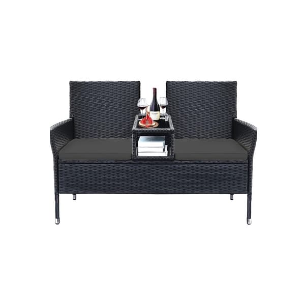 Rootz 4-delt sæt havesofa - Udendørs sofa - Terrassemøbler - Stålramme - PE flet - Skumpolstring - Hærdet glas - 65 cm x 131 cm x 84 cm