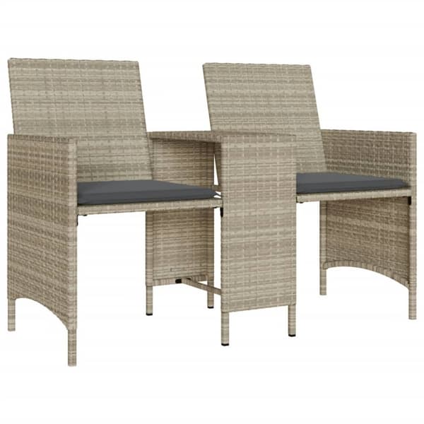 vidaXL 2-personers havesofa med bord og skamler polyrattan lysegrå