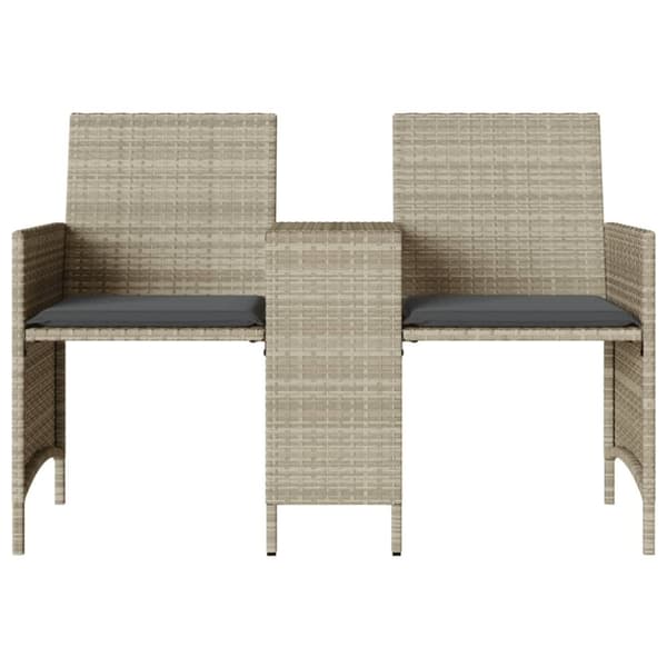 vidaXL 2-personers havesofa med bord og skamler polyrattan lysegrå