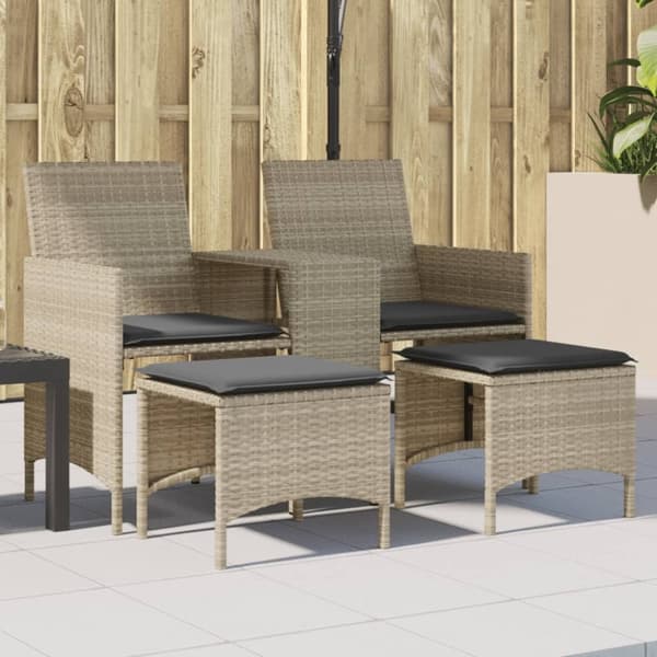 vidaXL 2-personers havesofa med bord og skamler polyrattan lysegrå