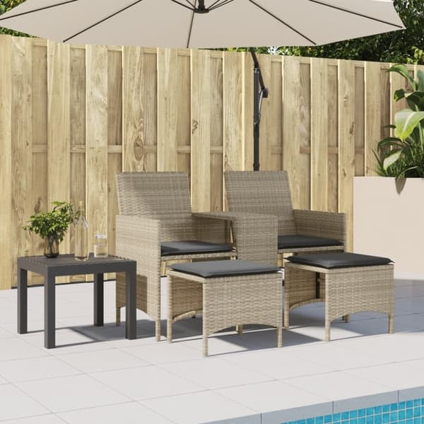 vidaXL 2-personers havesofa med bord og skamler polyrattan lysegrå