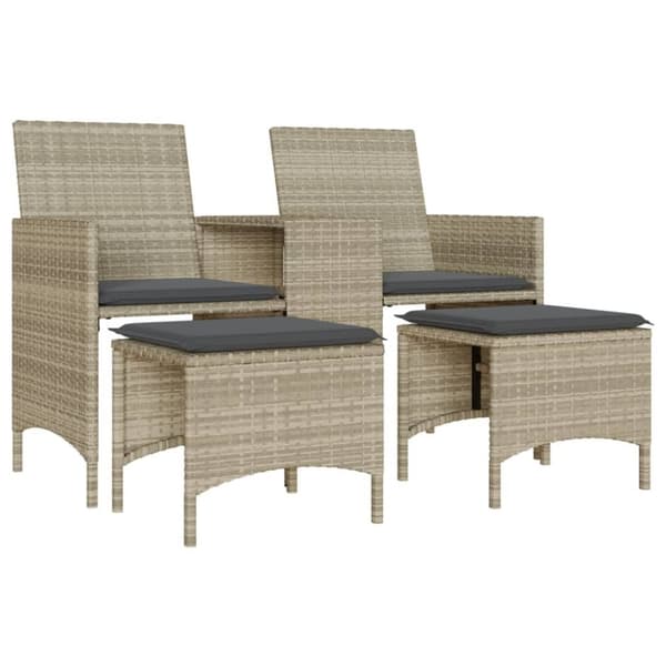 vidaXL 2-personers havesofa med bord og skamler polyrattan lysegrå