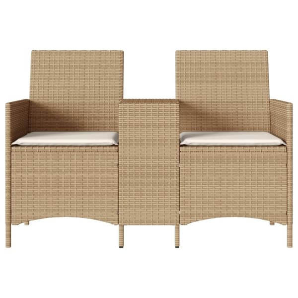 vidaXL 2-personers havesofa med bord og hynder polyrattan beige