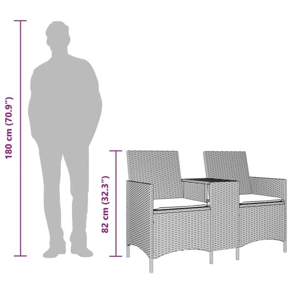 vidaXL 2-personers havesofa med bord og hynder polyrattan beige