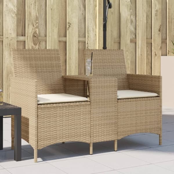 vidaXL 2-personers havesofa med bord og hynder polyrattan beige