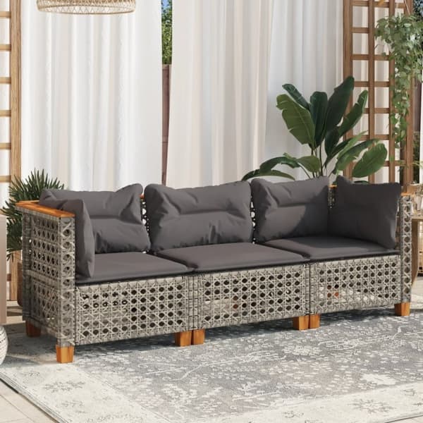 vidaXL 3-personers havesofa med hynder polyrattan grå