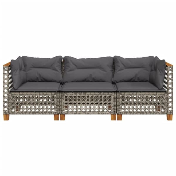 vidaXL 3-personers havesofa med hynder polyrattan grå