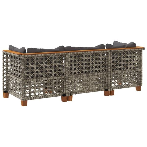 vidaXL 3-personers havesofa med hynder polyrattan grå