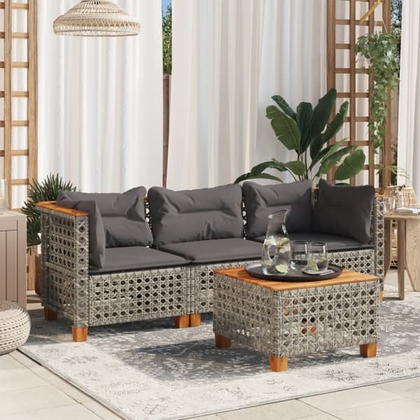 vidaXL 3-personers havesofa med hynder polyrattan grå