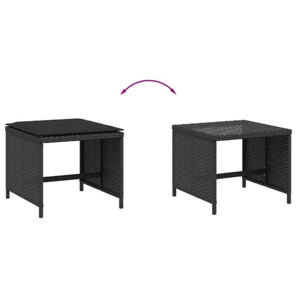 vidaXL haveskammel med hynder 4 stk. 40x40x35 cm polyrattan sort