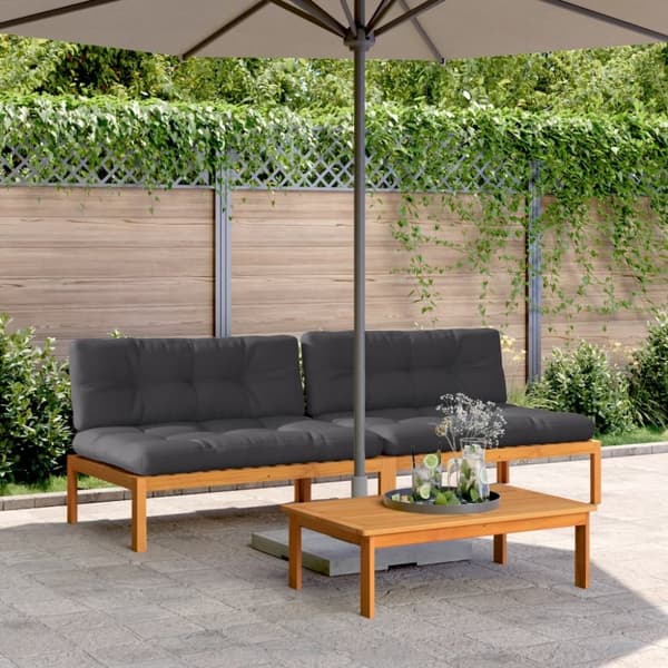 vidaXL midtermoduler til pallesofa 2 stk. med hynder massivt akacietræ