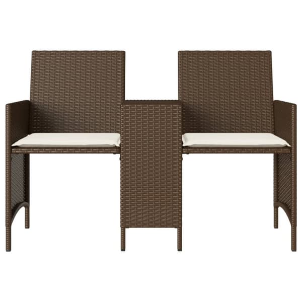 vidaXL 2-personers havesofa med bord og skamler polyrattan brun