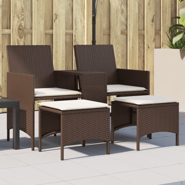 vidaXL 2-personers havesofa med bord og skamler polyrattan brun