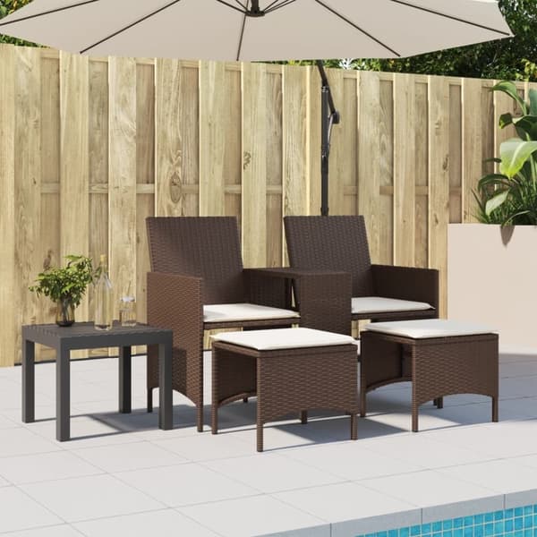 vidaXL 2-personers havesofa med bord og skamler polyrattan brun