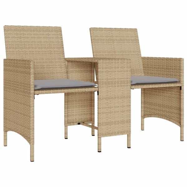 vidaXL Trädgårdssoffa 2-sits med bord och pallar beige konstrotting