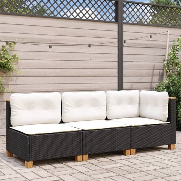 vidaXL 3-personers havesofa med hynder polyrattan sort