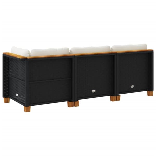 vidaXL 3-personers havesofa med hynder polyrattan sort