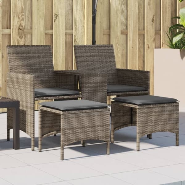 vidaXL 2-personers havesofa med bord og skamler polyrattan grå