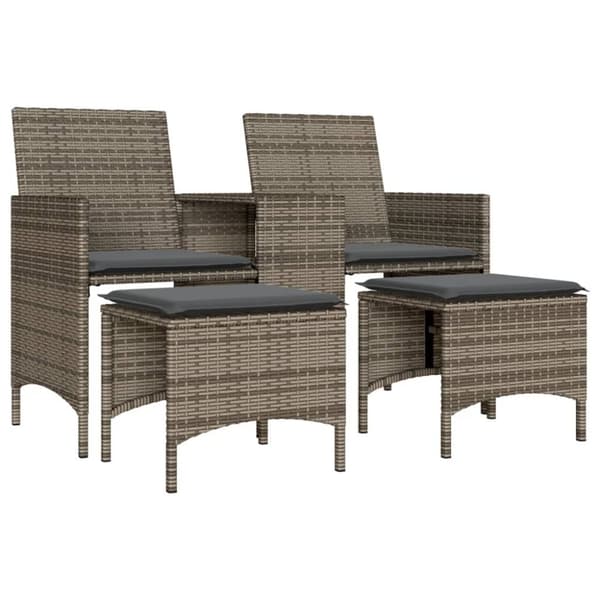 vidaXL 2-personers havesofa med bord og skamler polyrattan grå
