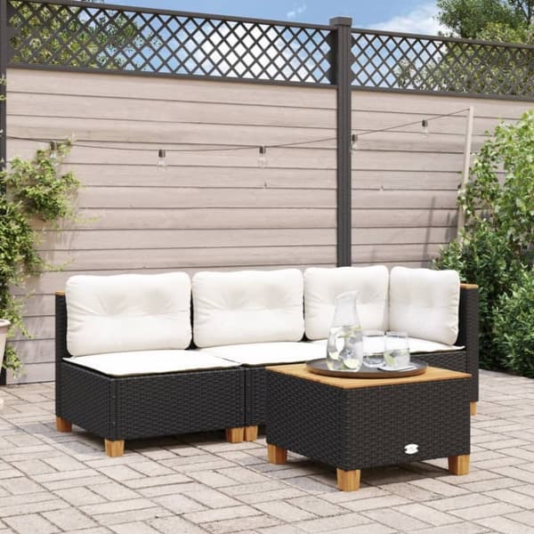 vidaXL hjørnemodul til havesofa med hynder polyrattan sort