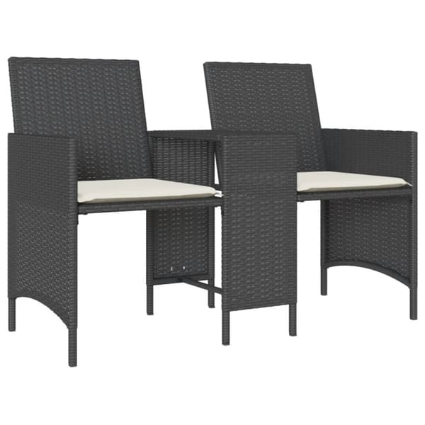 vidaXL Trädgårdssoffa 2-sits med bord och pallar svart konstrotting