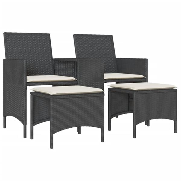 vidaXL Trädgårdssoffa 2-sits med bord och pallar svart konstrotting