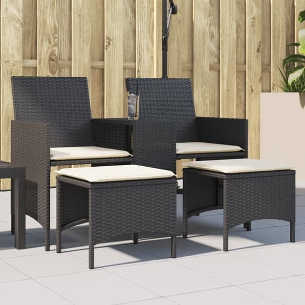 vidaXL 2-personers havesofa med bord og skamler polyrattan sort