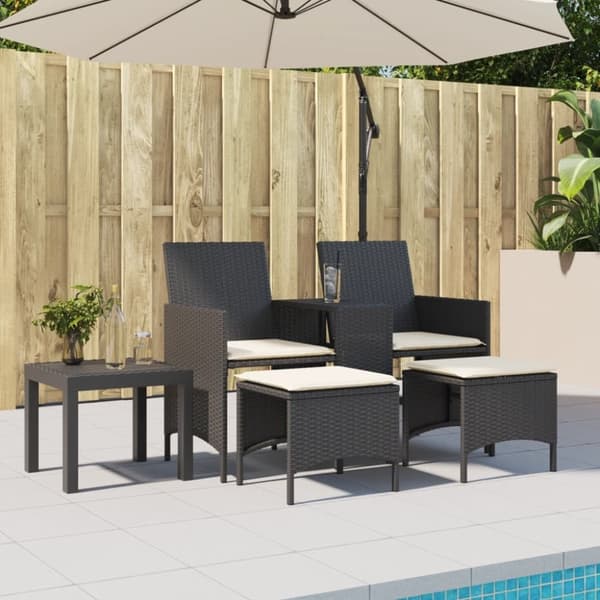 vidaXL 2-personers havesofa med bord og skamler polyrattan sort
