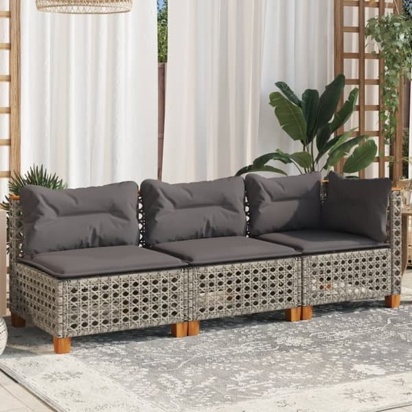 vidaXL 3-personers havesofa med hynder polyrattan grå