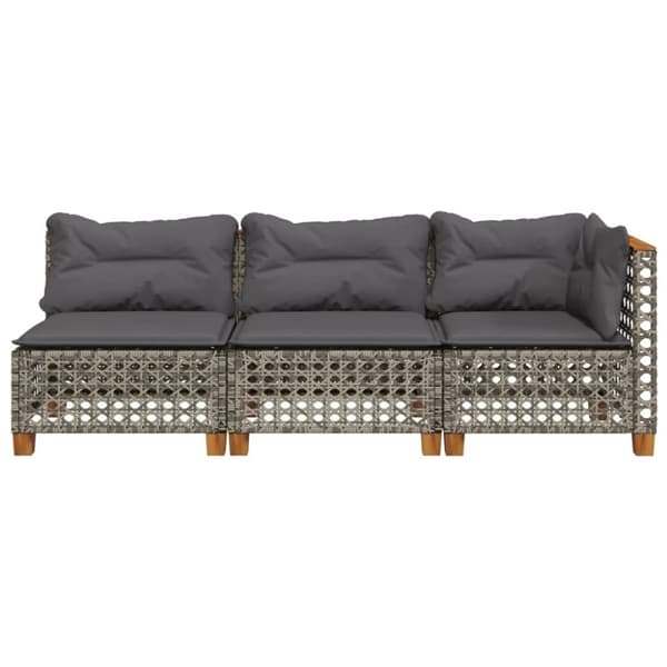 vidaXL 3-personers havesofa med hynder polyrattan grå