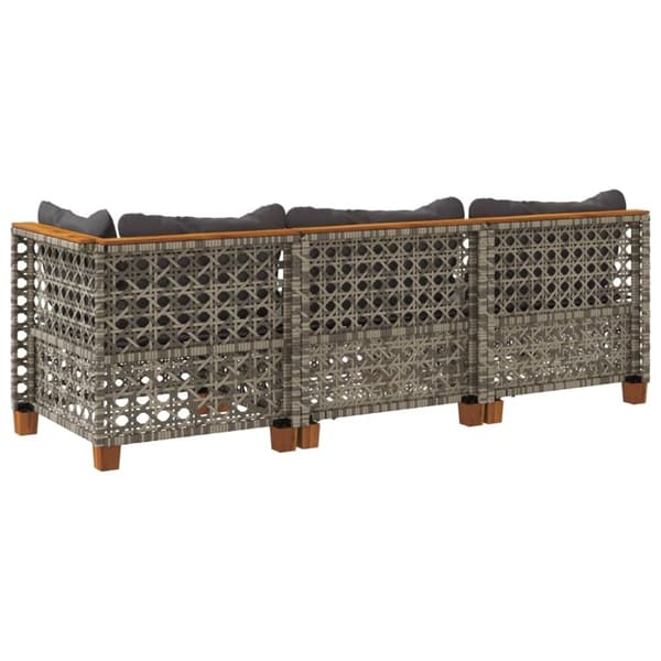 vidaXL 3-personers havesofa med hynder polyrattan grå