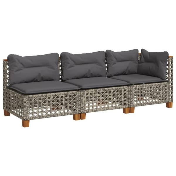 vidaXL 3-personers havesofa med hynder polyrattan grå