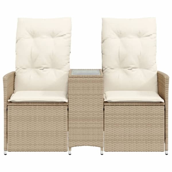 vidaXL 2-personers havesofa med bord og lænefunktion polyrattan beige