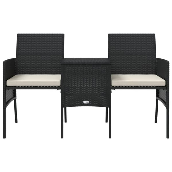 vidaXL Hagesofa 2-seters med bord og krakker svart polyrotting