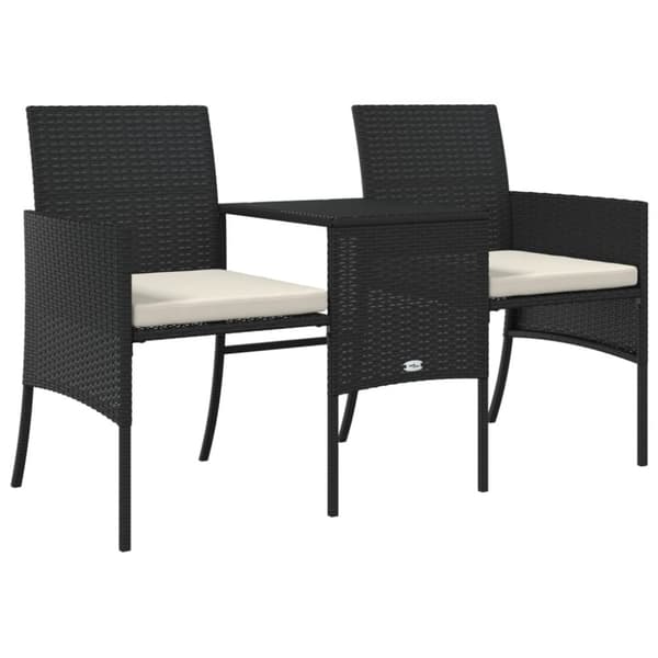 vidaXL Hagesofa 2-seters med bord og krakker svart polyrotting