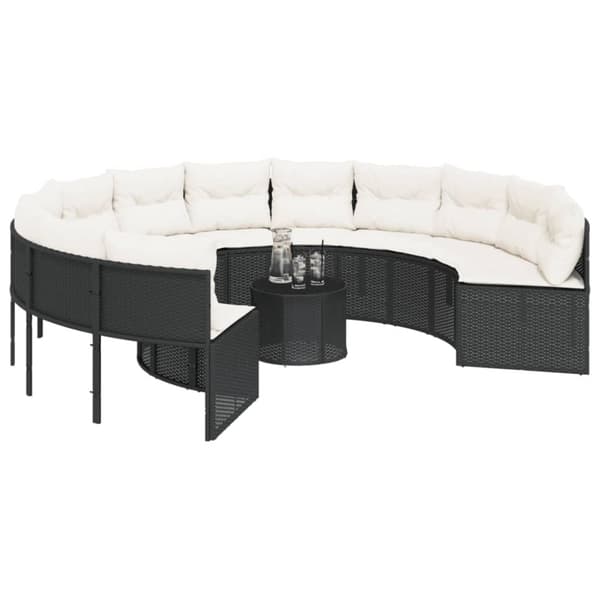 vidaXL havesofa med bord og hynder rund polyrattan sort