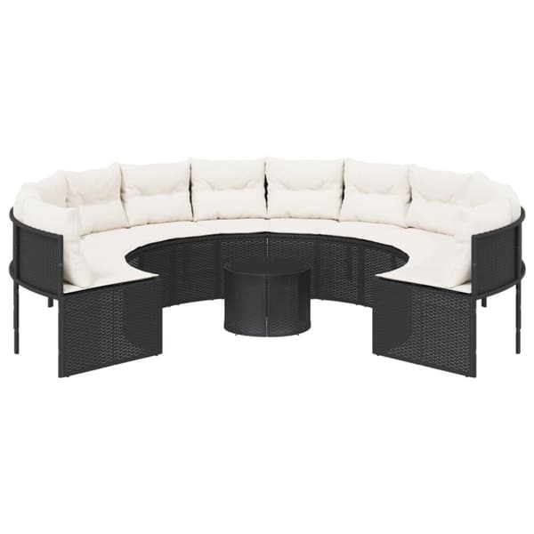 vidaXL havesofa med bord og hynder rund polyrattan sort