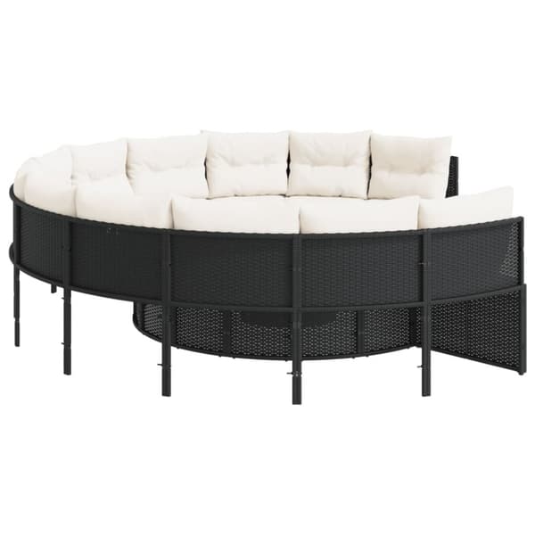 vidaXL havesofa med bord og hynder rund polyrattan sort