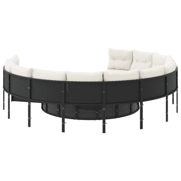 vidaXL havesofa med bord og hynder rund polyrattan sort