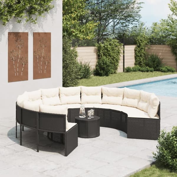 vidaXL havesofa med bord og hynder rund polyrattan sort