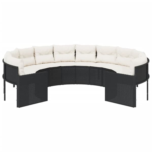 vidaXL havesofa med hynder rund polyrattan sort