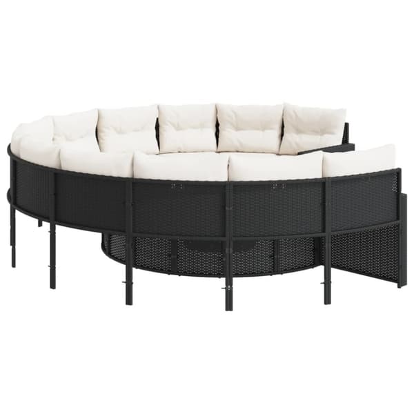 vidaXL havesofa med hynder rund polyrattan sort