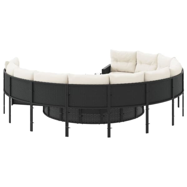 vidaXL havesofa med hynder rund polyrattan sort