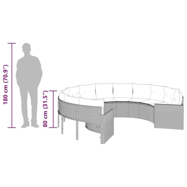 vidaXL havesofa med hynder rund polyrattan sort