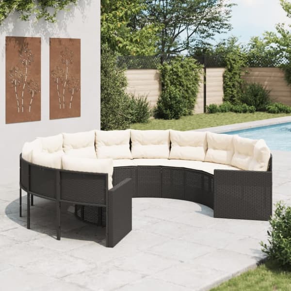 vidaXL havesofa med hynder rund polyrattan sort